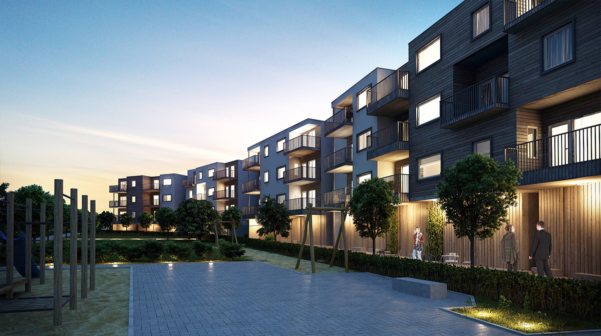 3d visualisering av Aase Gaard utenfor Sandnes