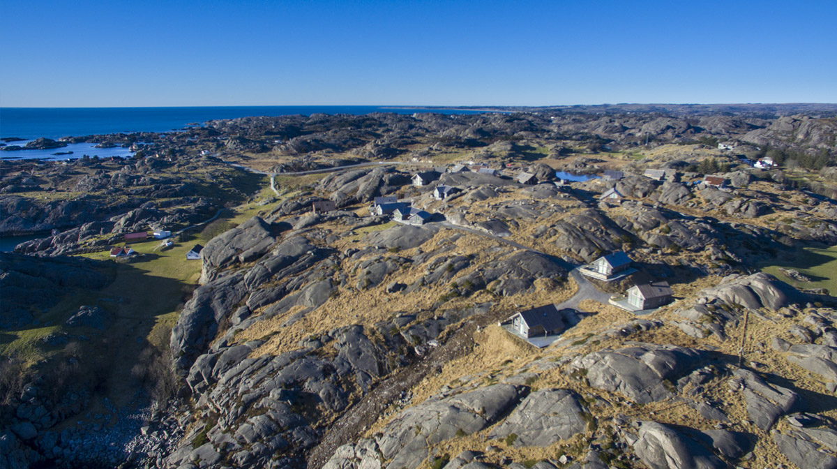 Luftfot av Moivika hyttefelt
